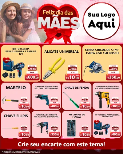 Modelo de Rede Social para Feed Instagram com o tema Feliz Dia Das Mães para Maquinas e Ferramentas
