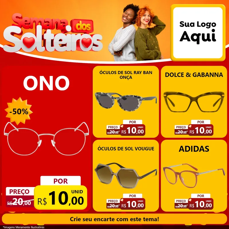Modelo de Rede Social para Feed Facebook com o tema Semana dos Solteiros para Óticas