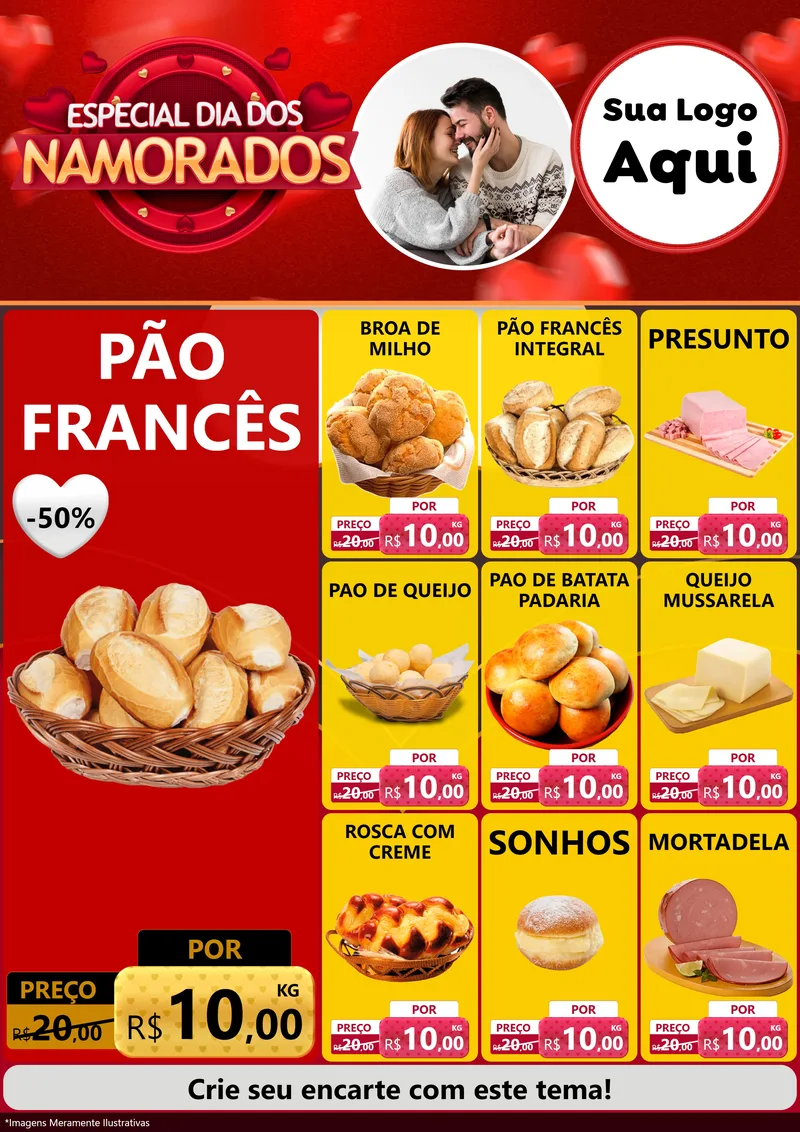 Modelo de Encarte para Encarte A4 Vertical com o tema Especial Dia Dos Namorados para Padaria