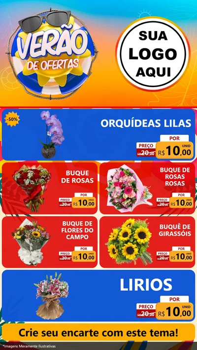 Modelo de TV para TV Vertical com o tema Verão de Ofertas para Floricultura e jardim