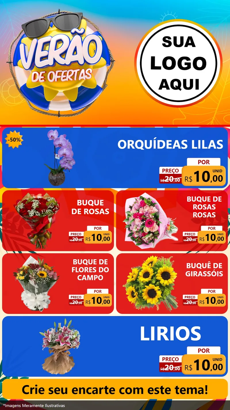 Modelo de TV para TV Vertical com o tema Verão de Ofertas para Floricultura e jardim
