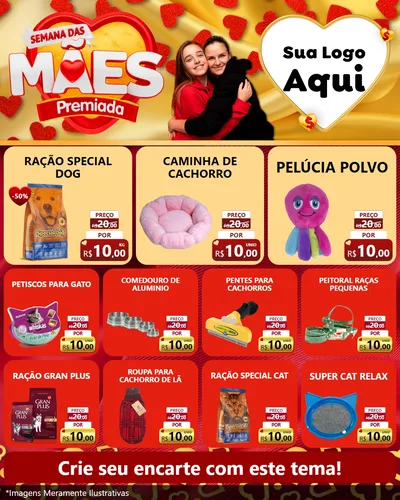 Modelo de Rede Social para Feed Instagram com o tema Semana das Mães Premiada para Pet Shop