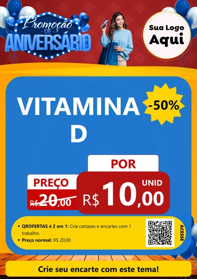 Modelo de Cartaz para Cartaz A4 Vertical com o tema Promoção de Aniversário para Farmácia