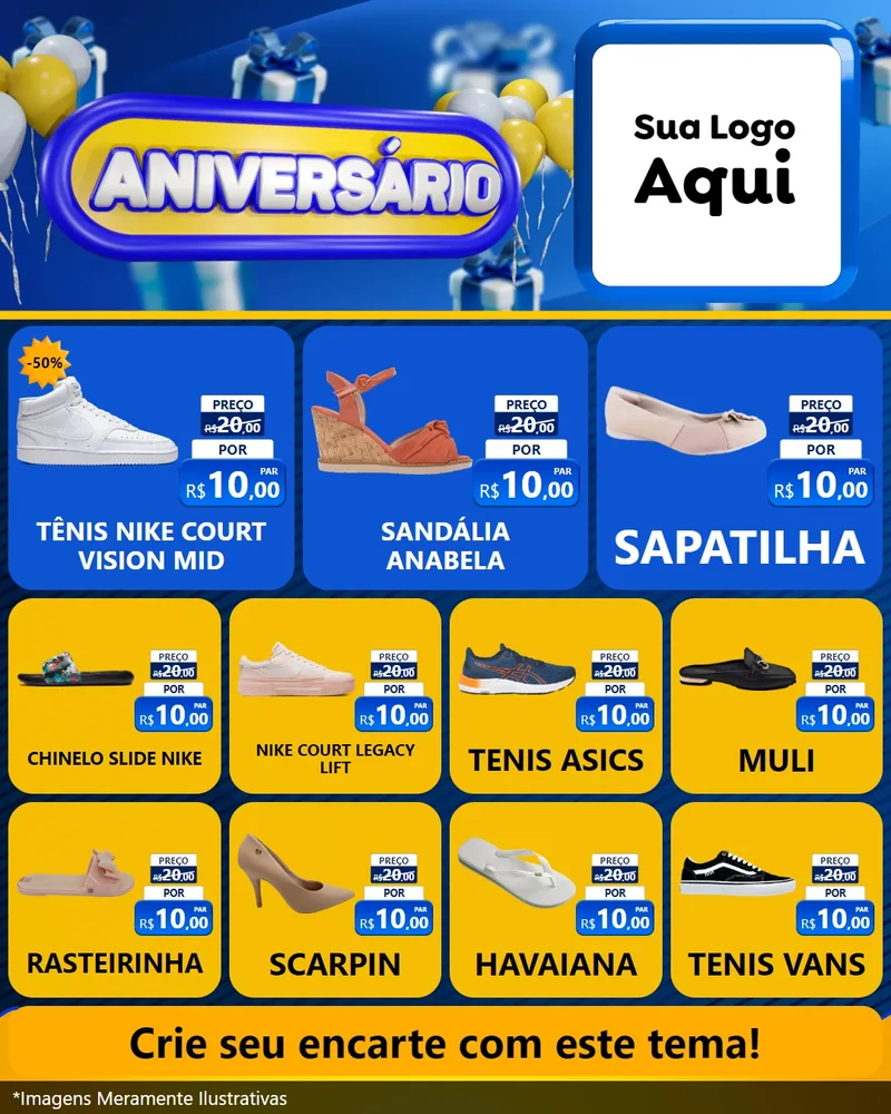 Modelo de Rede Social para Feed Instagram com o tema Aniversário para Calçados