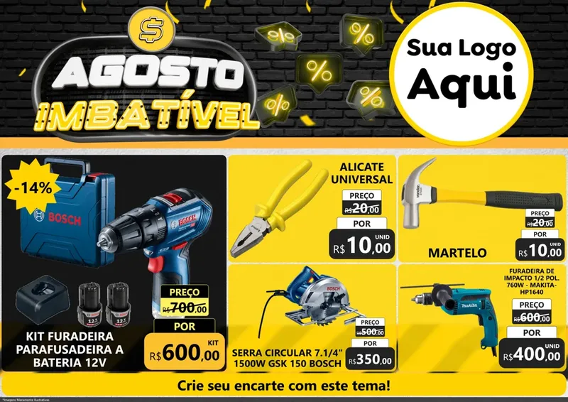 Modelo de Encarte para Encarte A4 Horizontal com o tema Agosto Imbatível para Maquinas e Ferramentas