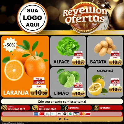 Modelo de Rede Social para Feed Facebook com o tema Réveillon de Ofertas para Hortifrúti