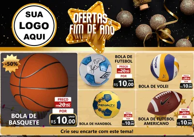 Modelo de Encarte para Encarte A4 Horizontal com o tema Ofertas de Fim de Ano para Artigos Esportivos