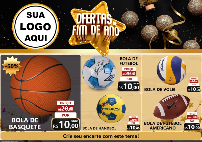 Modelo de Encarte para Encarte A4 Horizontal com o tema Ofertas de Fim de Ano para Artigos Esportivos