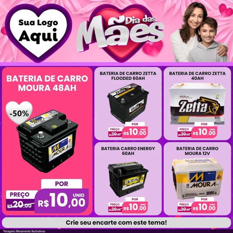Modelo de Rede Social para Feed Facebook com o tema Dia das Mães para Baterias Elétricas