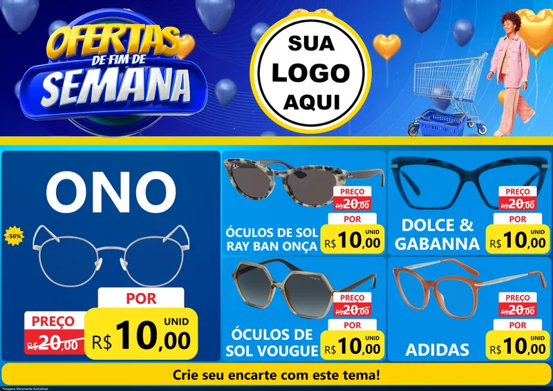 Modelo de Encarte para Encarte A4 Horizontal com o tema Ofertas de Fim de Semana para Óticas