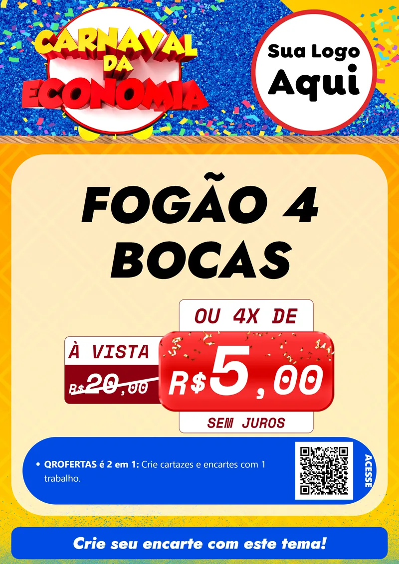 Modelo de Cartaz para Cartaz A4 Vertical com o tema Carnaval da Economia para Móveis e Eletro