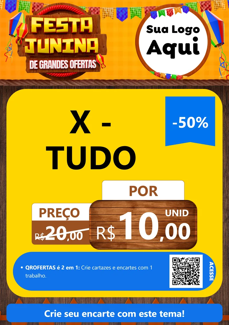 Modelo de Cartaz para Cartaz A4 Vertical com o tema Festa Junina de Grandes Ofertas para Hamburgueria