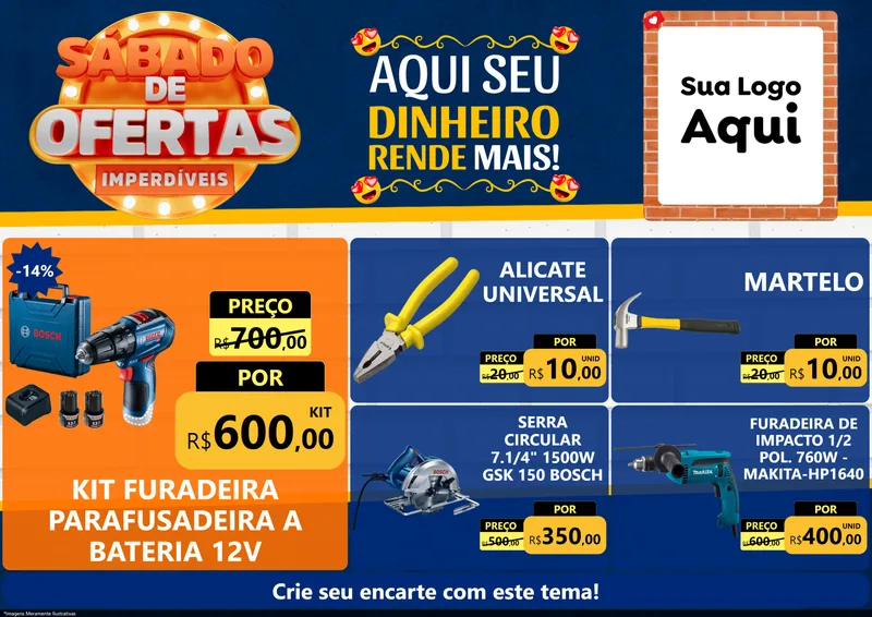 Modelo de Encarte para Encarte A4 Horizontal com o tema Sábado de Ofertas Imperdíveis para Maquinas e Ferramentas