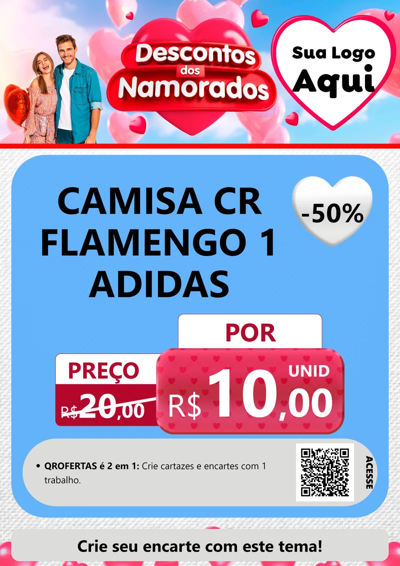 Modelo de Cartaz para Cartaz A4 Vertical com o tema Descontos dos Namorados para Roupas e acessórios