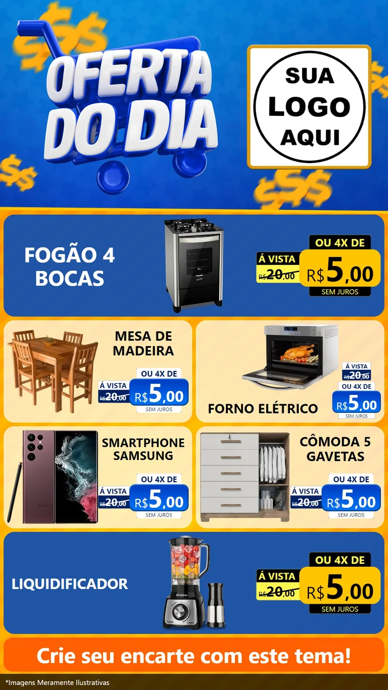 Modelo de TV para TV Vertical com o tema Oferta do Dia para Móveis e Eletro