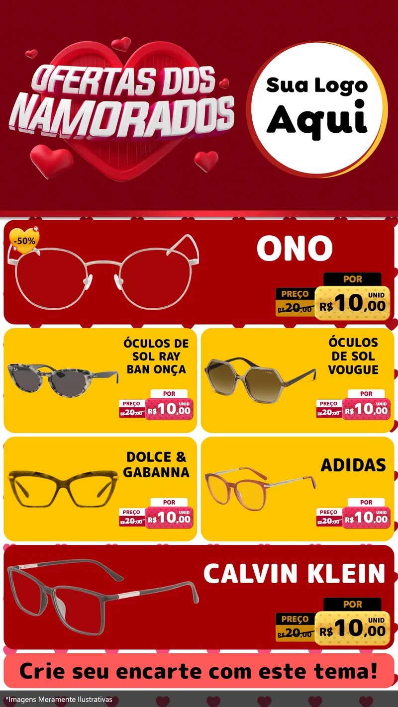Modelo de TV para TV Vertical com o tema Ofertas Dos Namorados para Óticas