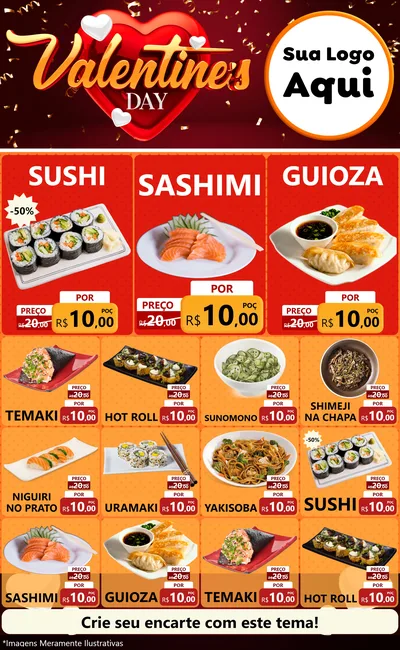 Modelo de Encarte para Encarte Grande com o tema Valentine's Day para Comida japonesa