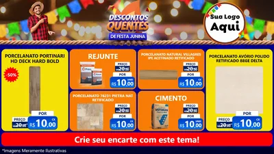 Modelo de TV para TV Horizontal com o tema Descontos Quentes de Festa Junina para Pisos e revestimentos