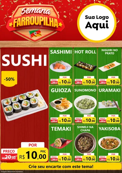 Modelo de Encarte para Encarte A4 Vertical com o tema Semana Farroupilha para Comida japonesa