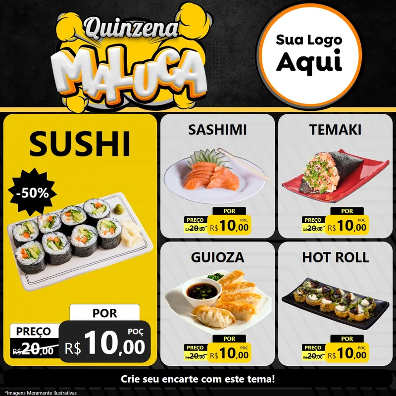 Modelo de Rede Social para Feed Facebook com o tema Quinzena Maluca para Comida japonesa