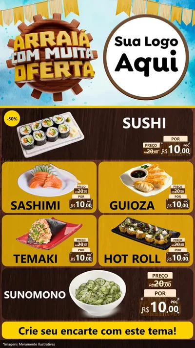 Modelo de TV para TV Vertical com o tema Ofertas de São João - Junina para Comida japonesa