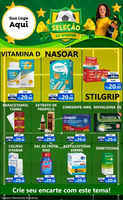 Modelo de Encarte para Encarte Grande com o tema Seleção de Ofertas - Copa para Farmácia