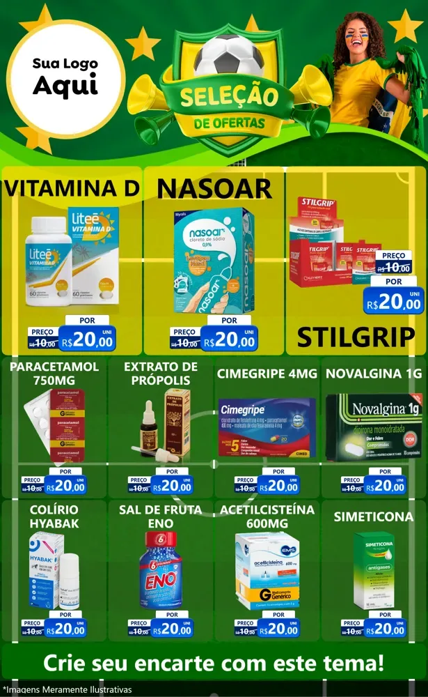 Modelo de Encarte para Encarte Grande com o tema Seleção de Ofertas - Copa para Farmácia