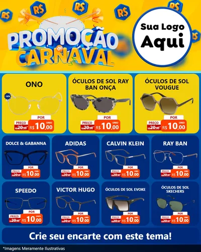 Modelo de Rede Social para Feed Instagram com o tema Promoção de Carnaval para Óticas