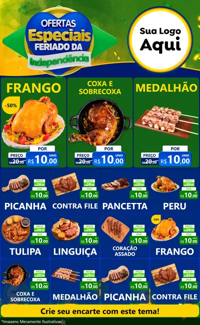 Modelo de Encarte para Encarte Grande com o tema Ofertas Especiais Feriado da Independência para Assados