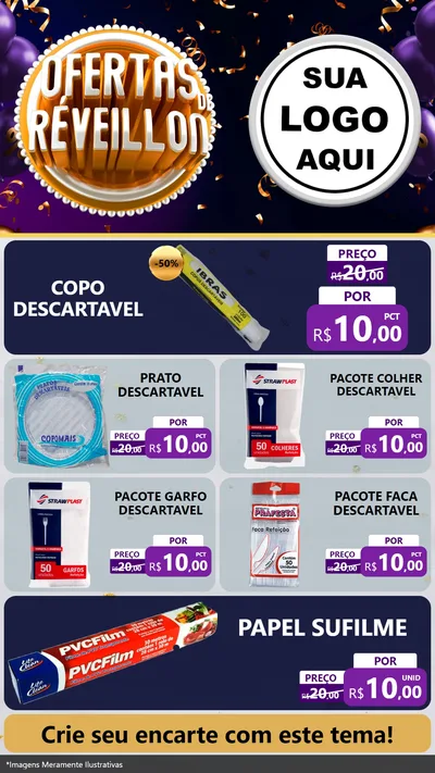 Modelo de TV para TV Vertical com o tema Ofertas de Réveillon para Embalagens