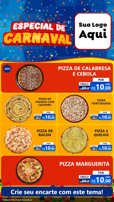 Modelo de TV para TV Vertical com o tema Especial de Carnaval para Pizzaria