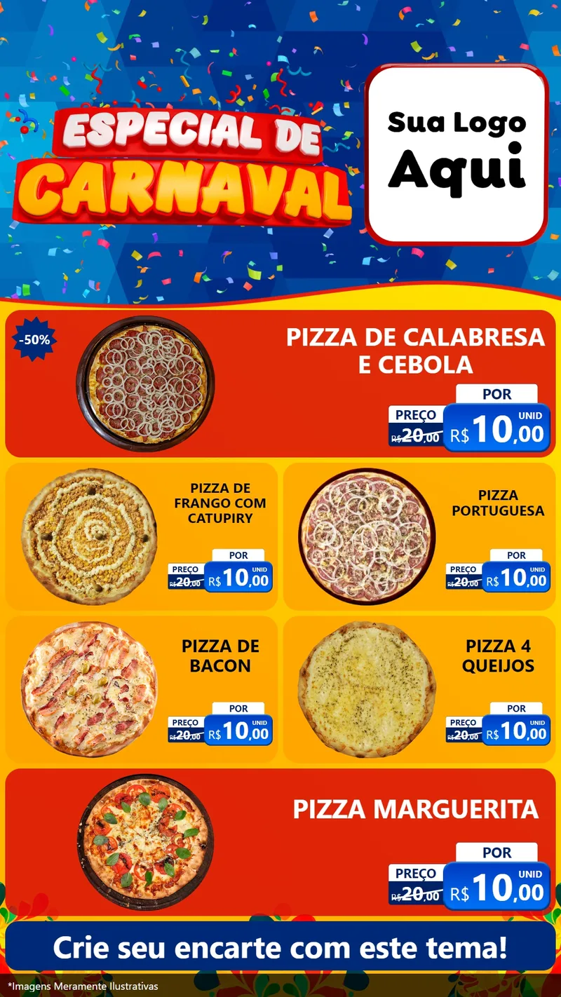 Modelo de TV para TV Vertical com o tema Especial de Carnaval para Pizzaria