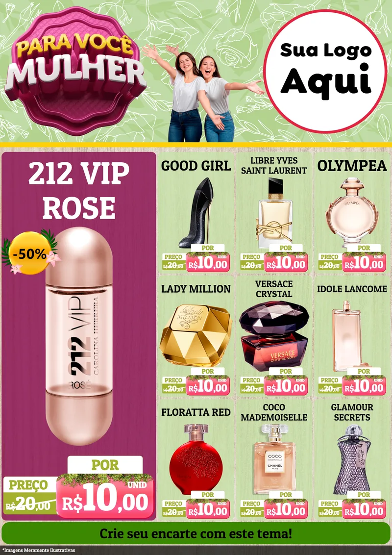 Modelo de Encarte para Encarte A4 Vertical com o tema Para Você Mulher para Perfumes