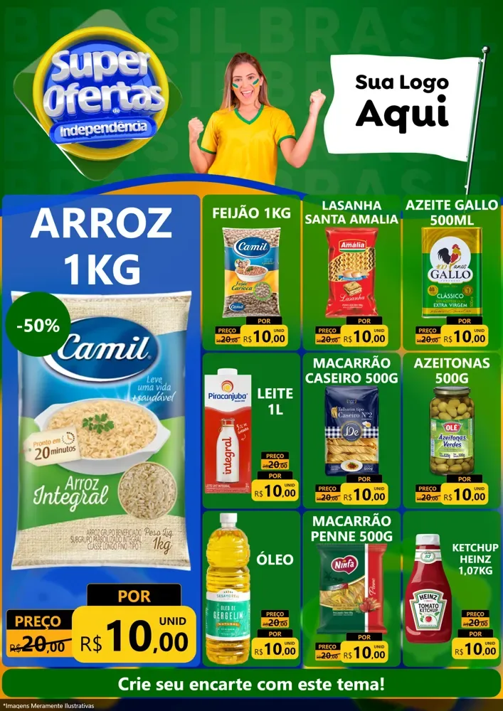 Modelo de Encarte para Encarte A4 Vertical com o tema Super Ofertas de Independência para Supermercado
