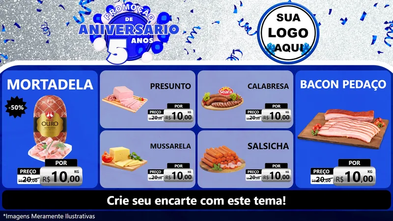 Modelo de TV para TV Horizontal com o tema Promoção de Aniversário - 5 Anos para Frios e Laticínios