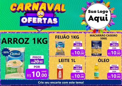 Modelo de Encarte para Encarte A4 Horizontal com o tema Carnaval de Ofertas para Supermercado