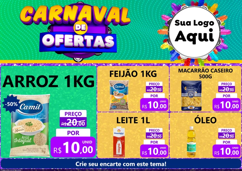 Modelo de Encarte para Encarte A4 Horizontal com o tema Carnaval de Ofertas para Supermercado