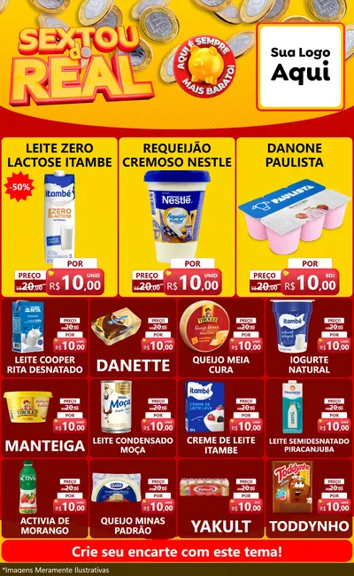 Modelo de Encarte para Encarte Grande com o tema Sextou do Real para Frios e Laticínios