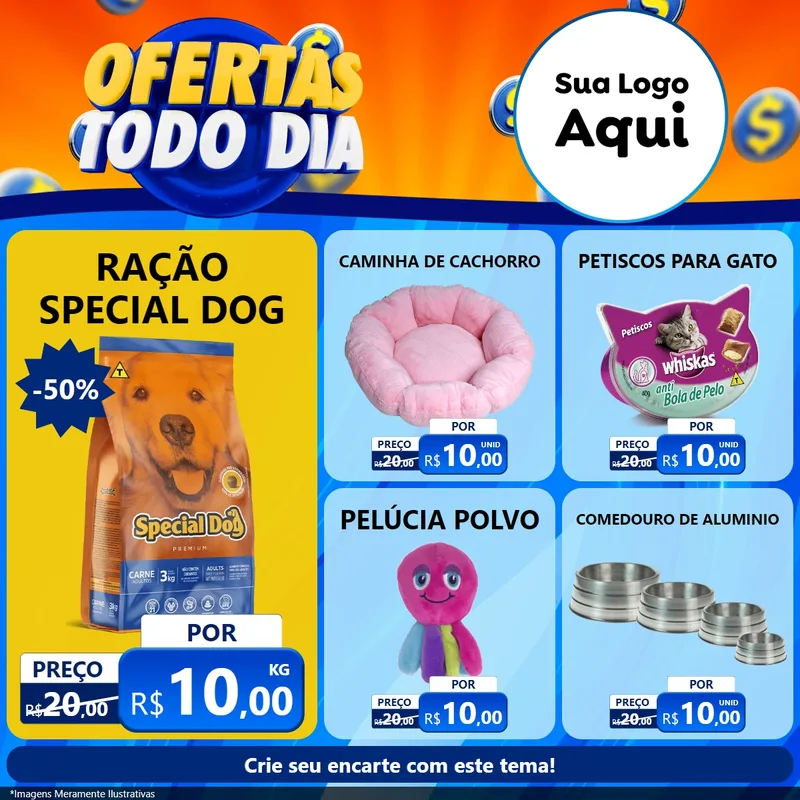 Modelo de Rede Social para Feed Facebook com o tema Ofertas Todo Dia para Pet Shop