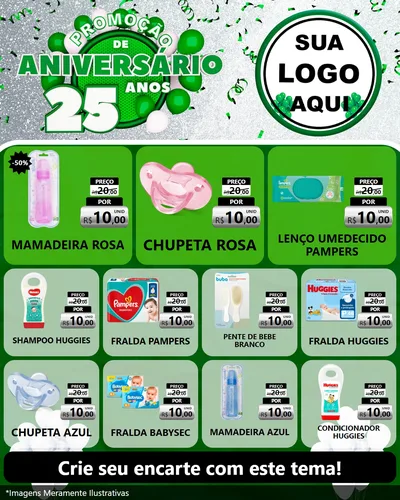 Modelo de Rede Social para Feed Instagram com o tema Promoção de Aniversário - 25 Anos para Bebês