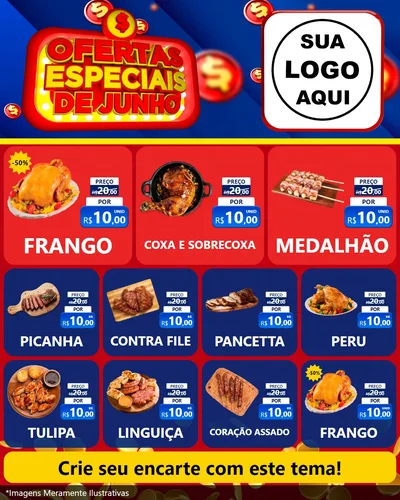 Modelo de Rede Social para Feed Instagram com o tema Ofertas Especiais de Junho para Assados