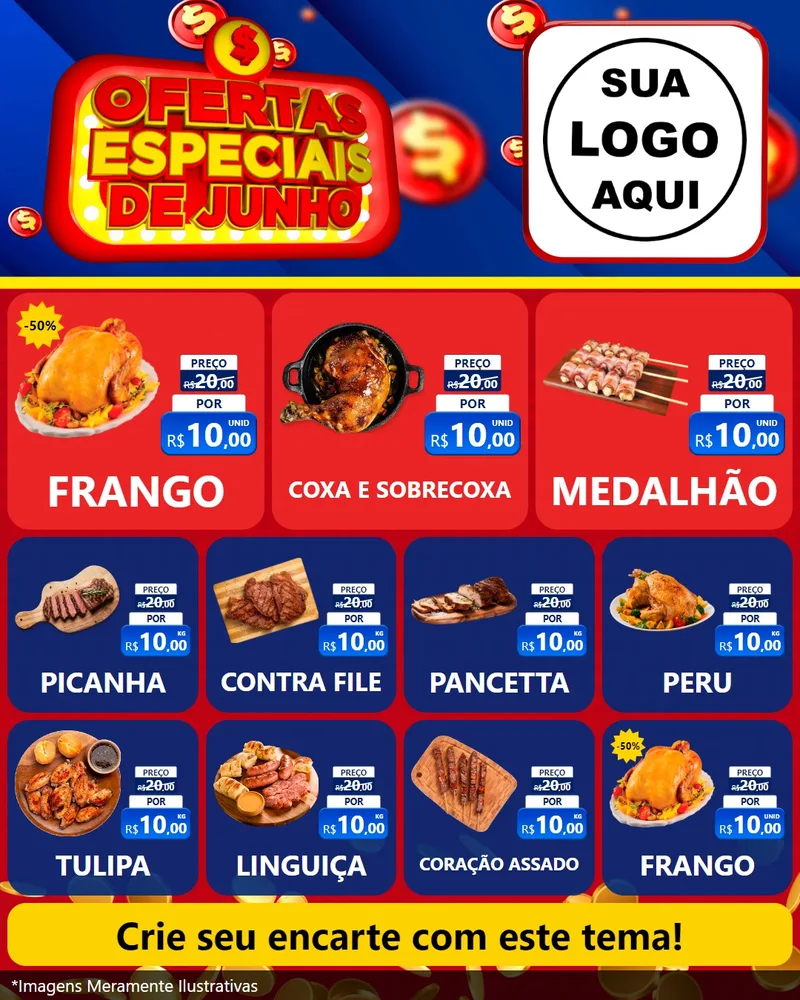 Modelo de Rede Social para Feed Instagram com o tema Ofertas Especiais de Junho para Assados