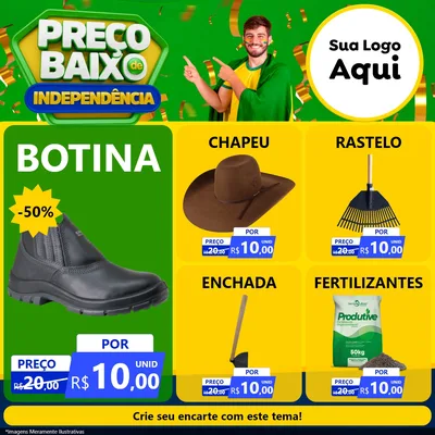 Modelo de Rede Social para Feed Facebook com o tema Preço Baixo de Independência para Agropecuária