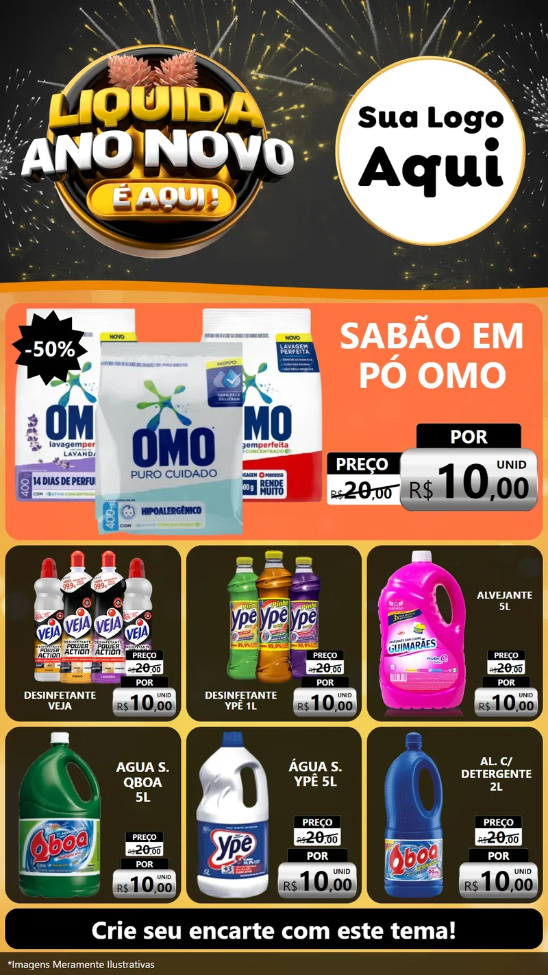 Modelo de Rede Social para Stories com o tema Liquida Ano Novo É Aqui! para Produtos de Limpeza