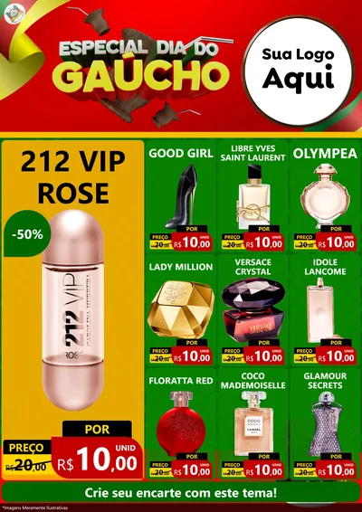 Modelo de Encarte para Encarte A4 Vertical com o tema Especial Dia do Gaúcho para Perfumes
