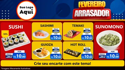 Modelo de TV para TV Horizontal com o tema Fevereiro Arrasador para Comida japonesa