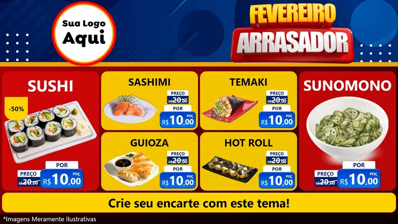 Modelo de TV para TV Horizontal com o tema Fevereiro Arrasador para Comida japonesa