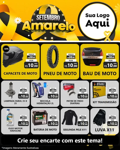 Modelo de Rede Social para Feed Instagram com o tema Setembro Amarelo para Moto peças