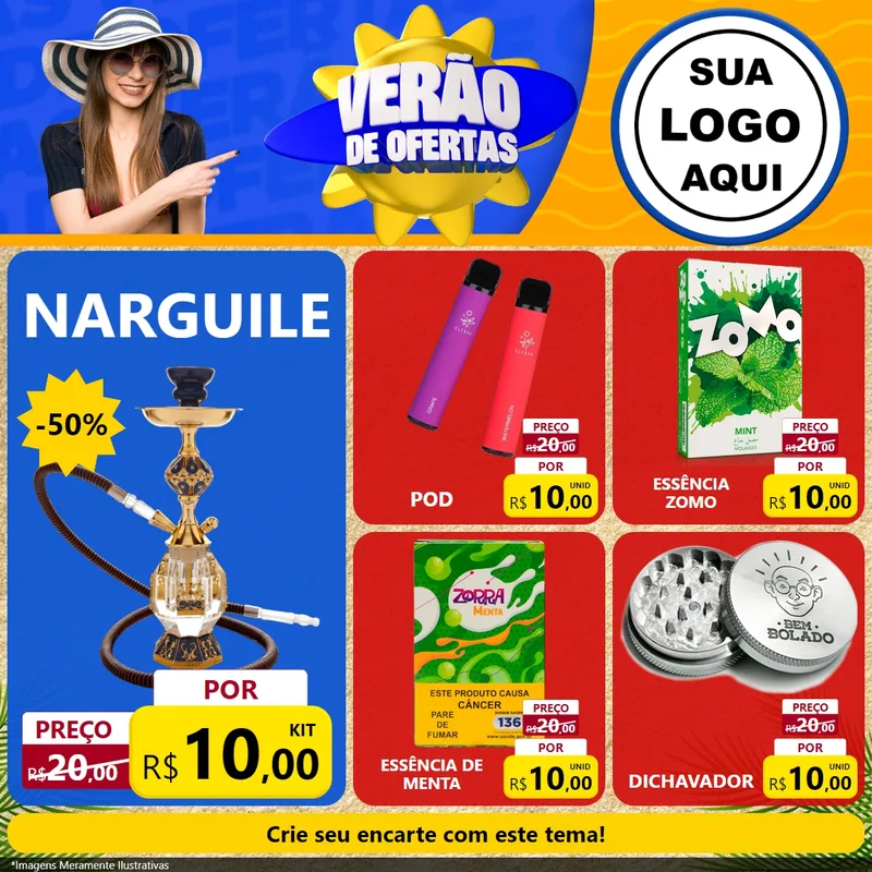 Modelo de Rede Social para Feed Facebook com o tema Verão de Ofertas para Tabacaria