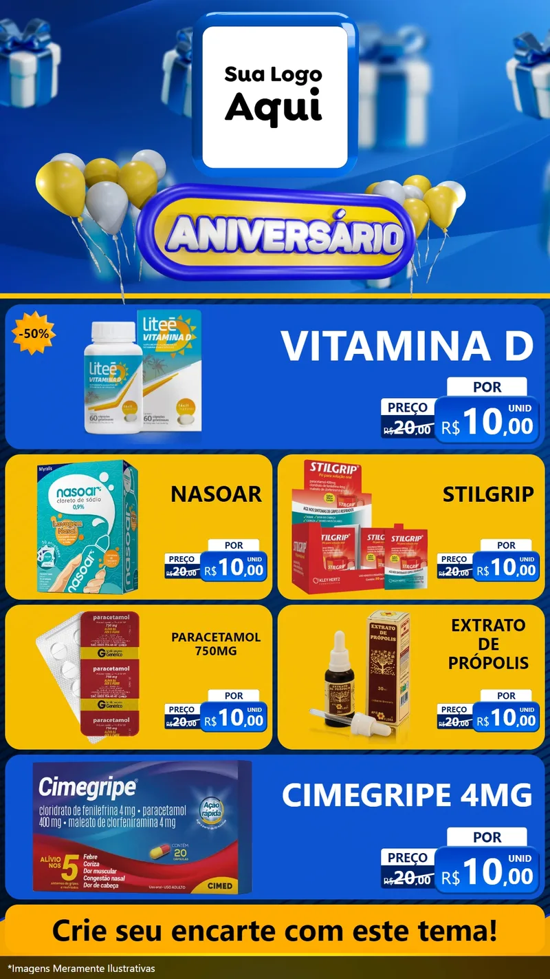 Modelo de TV para TV Vertical com o tema Aniversário para Farmácia